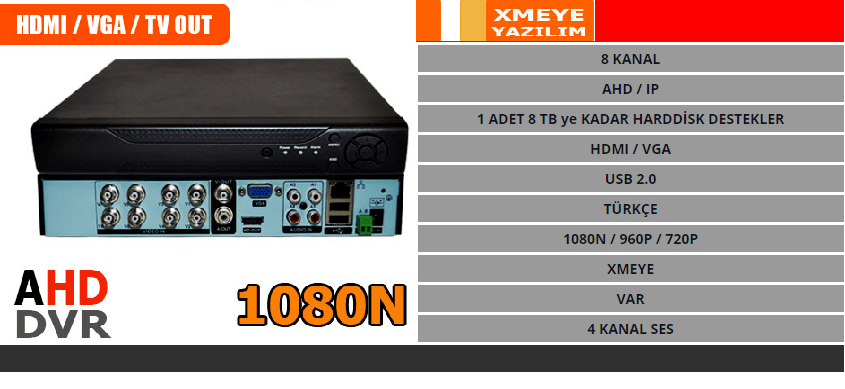 8 Kanal nvr kayit cihazi